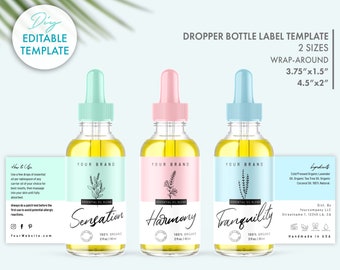 Editable Floral Dropper Bottle Label Template (2 Sizes), Printable Essential Oil Bottle Label Template, DIY Cosmetic Bottle Label Design