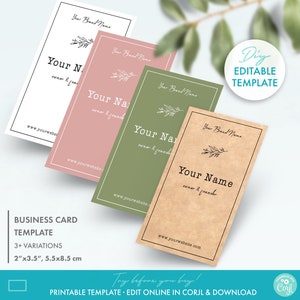 Floral Editable Business Card Template, Printable Rustic Kraft Business Card Design, DIY Vintage Style Beauty Shop Business Card Template