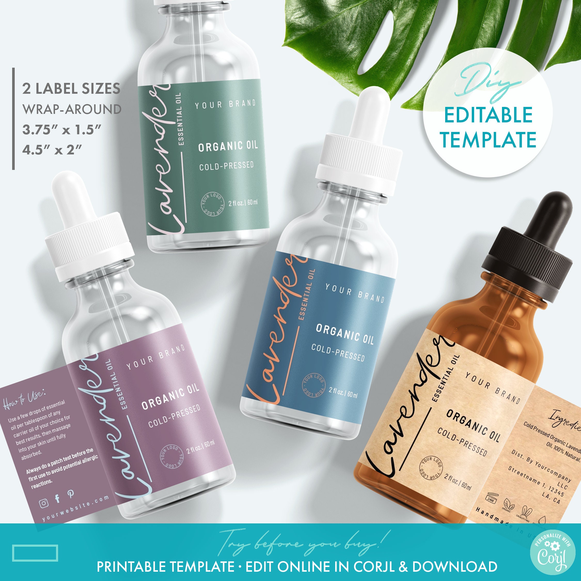 Editable Dropper Bottle Label Template 1 Oz 2 Oz 4 Oz DIY Etsy Canada