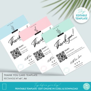 Editable Floral Business Thank You Card Template w/ QR-code Review Request (2 Sizes) - Simple Modern Printable Thank You For Your Order Card