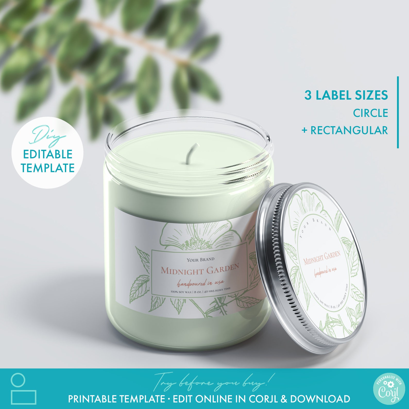 Printable Candle Jar Label Template Rectangle & Round 3 Etsy