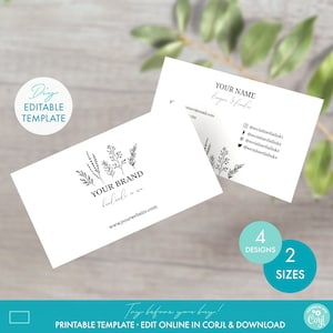 Printable Monochrome Floral Business Card Template - Editable Simple Business Card Download, DIY Minimalist Botanical Business Card Design
