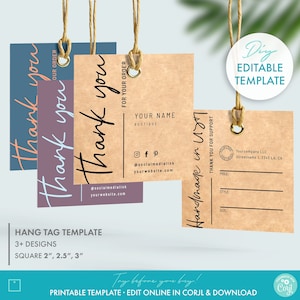 Editable Square Thank You Hang Tag Template (3 Sizes) - Printable Business Thank You Paper Tag, DIY Boutique Customer Thank You Price Tag