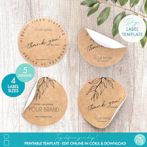 Editable Floral Round & Square Sticker Template (5+ Designs), Printable Packaging Sticker Design, Custom Business Thank You Sticker Template