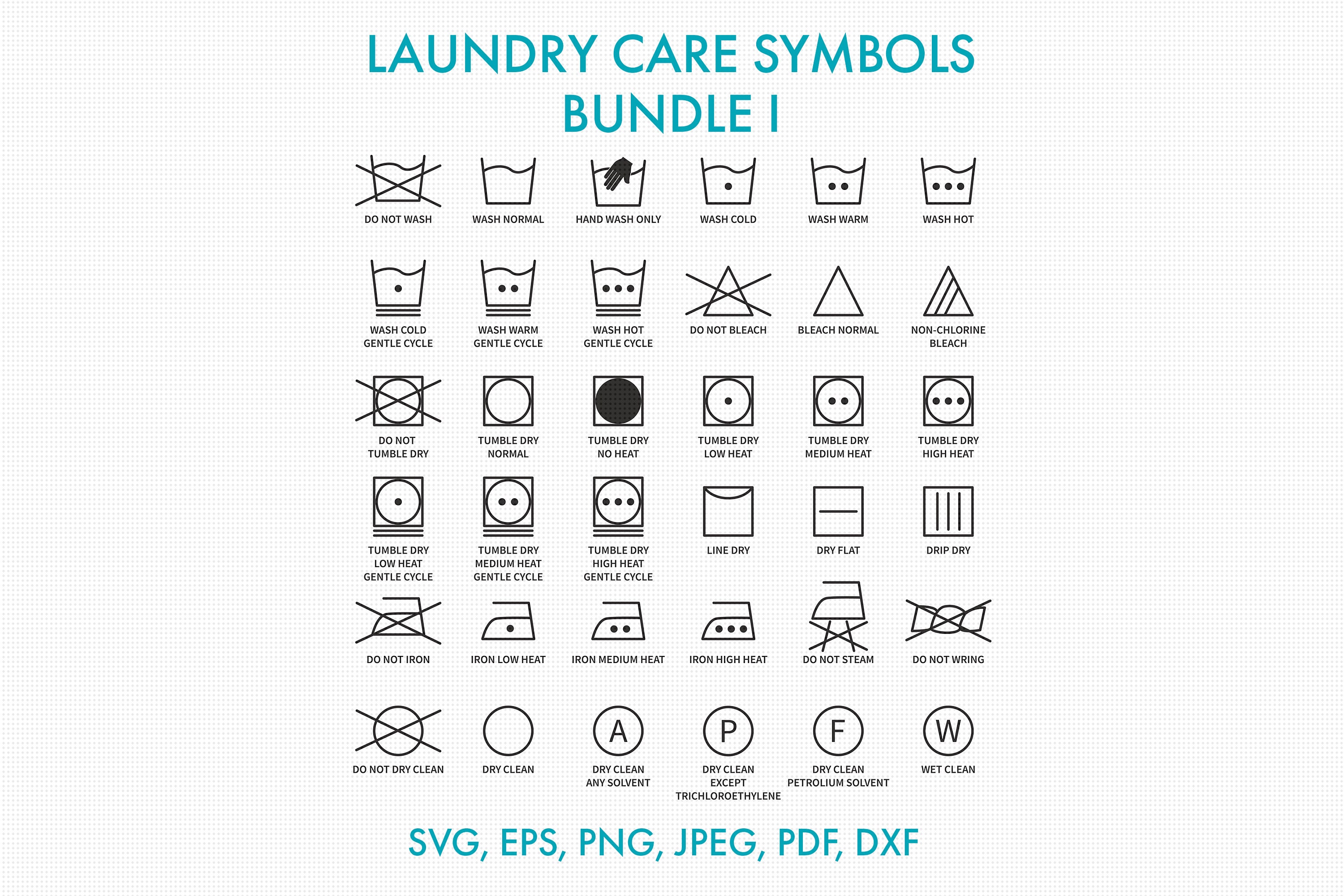 Laundry Care Symbols SVG Icons Bundle Textile Care Icons | Etsy
