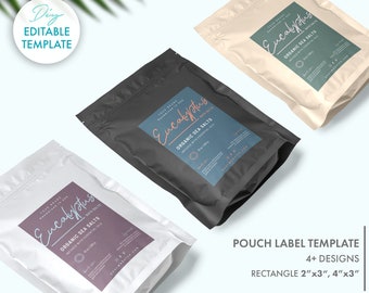 DIY Elegant Bath Salts Pouch Label Template (2 Sizes), Editable Doypack Sticker Label Design, Printable Cosmetic Body Product Packaging