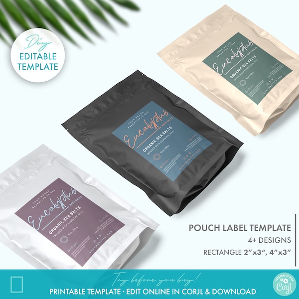 DIY Elegant Bath Salts Pouch Label Template (2 Sizes), Editable Doypack Sticker Label Design, Printable Cosmetic Body Product Packaging