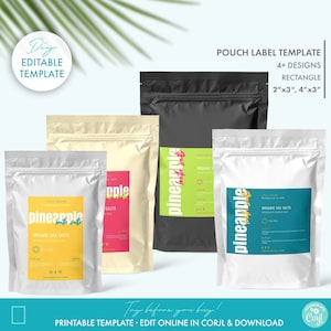 Editable Neon Bath Salts Pouch Label Template (2 Sizes), DIY Doypack Sticker Design, Printable Cosmetic Pouch Label, Body Product Packaging