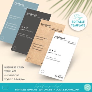 DIY Editable Minimal Business Card Template (2 Sizes) - Printable Modern Business Card Design, Minimalist Monochrome Business Card Template