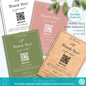 DIY Floral Minimal Business Thank You Card Template w/ QR-code Review Request, Printable Botanical Thank You For Your Order Card Download