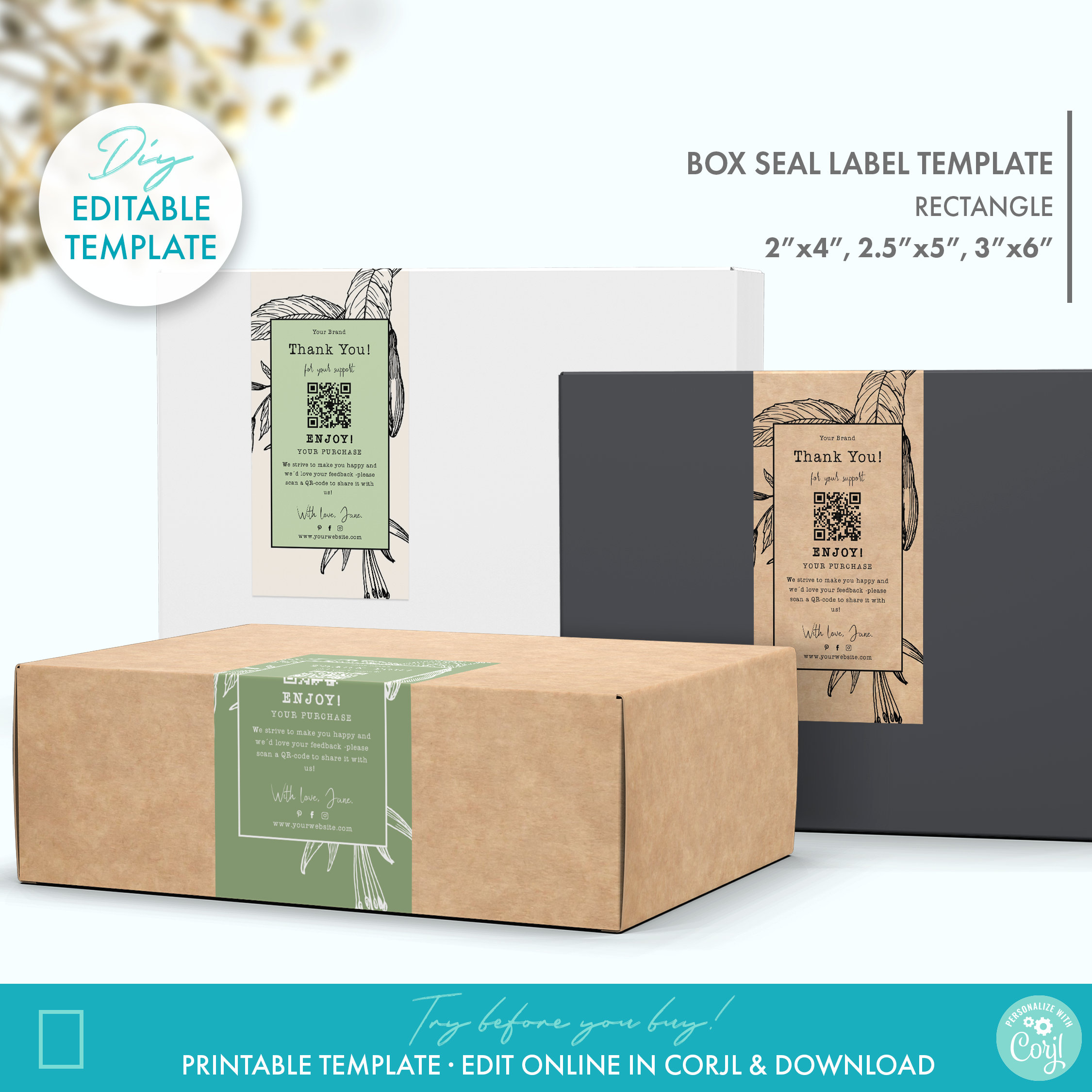 Editable Botanical Box Seal Sticker Template 3 Sizes - Etsy