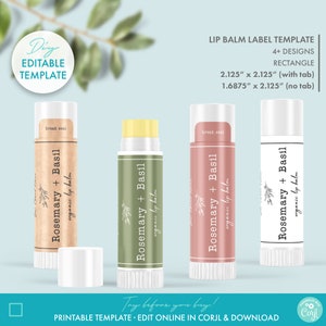 Editable Floral Minimal Lip Balm Label Template (2 Sizes), Printable Botanical Lipstick Label Design, DIY Chapstick Twist Tube Label Sticker