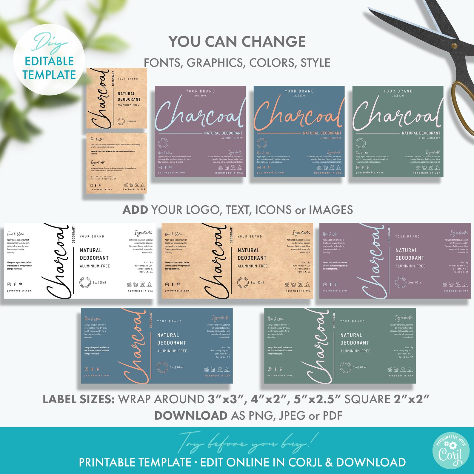 Editable Elegant Deodorant Label Template 4 Sizes | Etsy