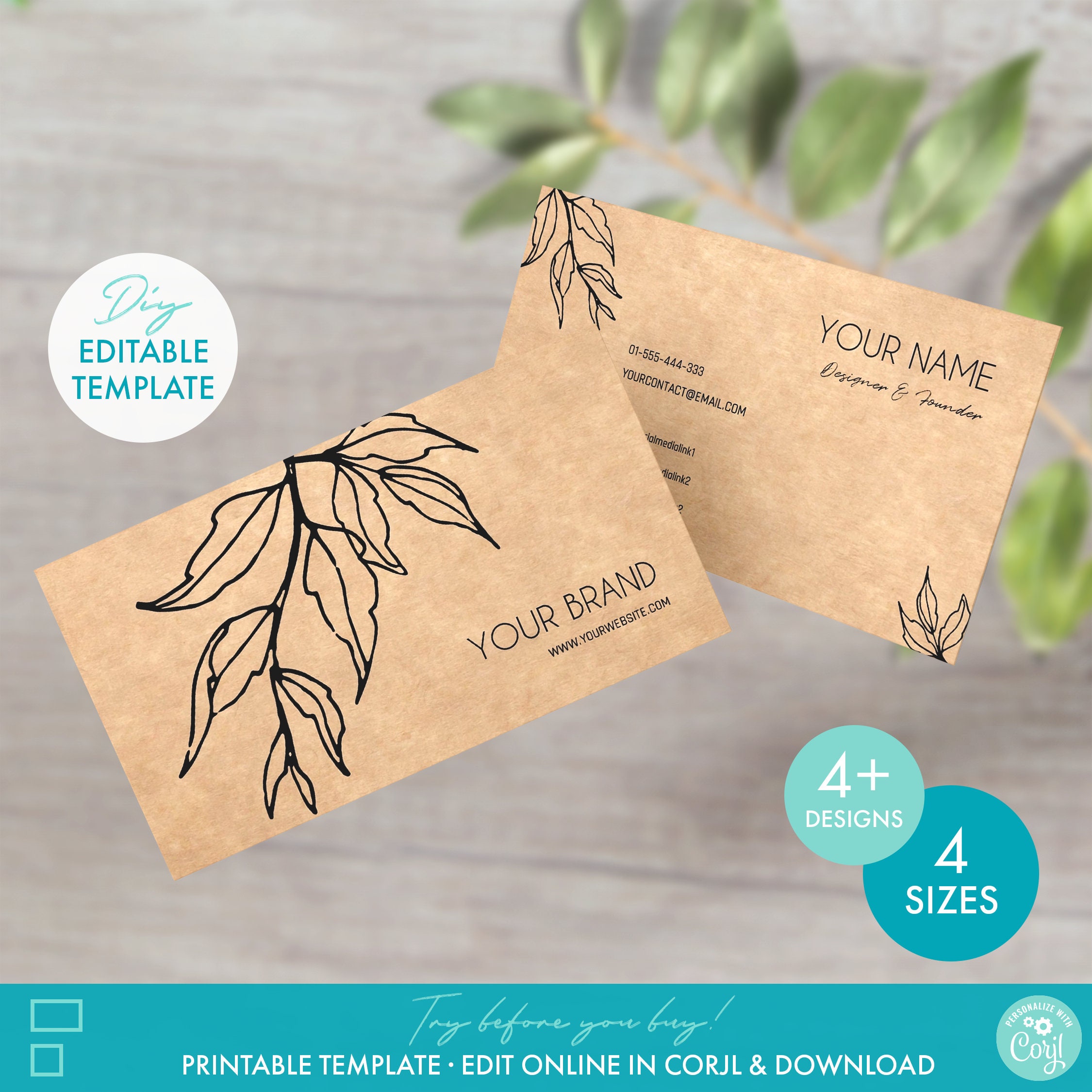 Printable Kraft Business Card Templates for Square & Classic Printable Kraft Business Card Templates for Square & Classic