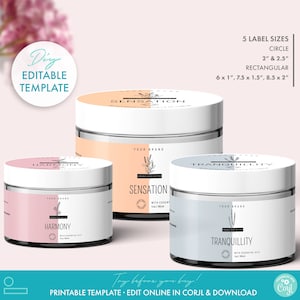 Editable Floral Cosmetic Jar Label Template (5 Sizes) - DIY Body Product Label Template, Printable Elegant Beauty Product Jar Label Design