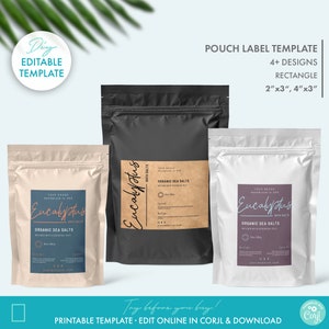 Editable Bath Salts Pouch Label Template (2 Sizes), DIY Doypack Sticker Label Design, Printable Cosmetic Pouch Label, Body Product Packaging