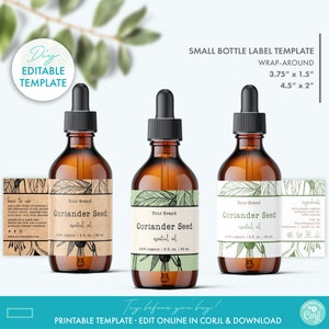 DIY Botanical Dropper Bottle Label Template (2 Sizes), Editable Floral Essential Oil Label Template, Printable Cosmetic Bottle Label Design