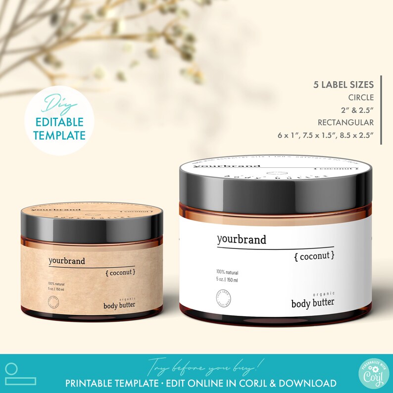Minimal DIY Cosmetic Jar Label Template 5 Sizes Editable Etsy Australia