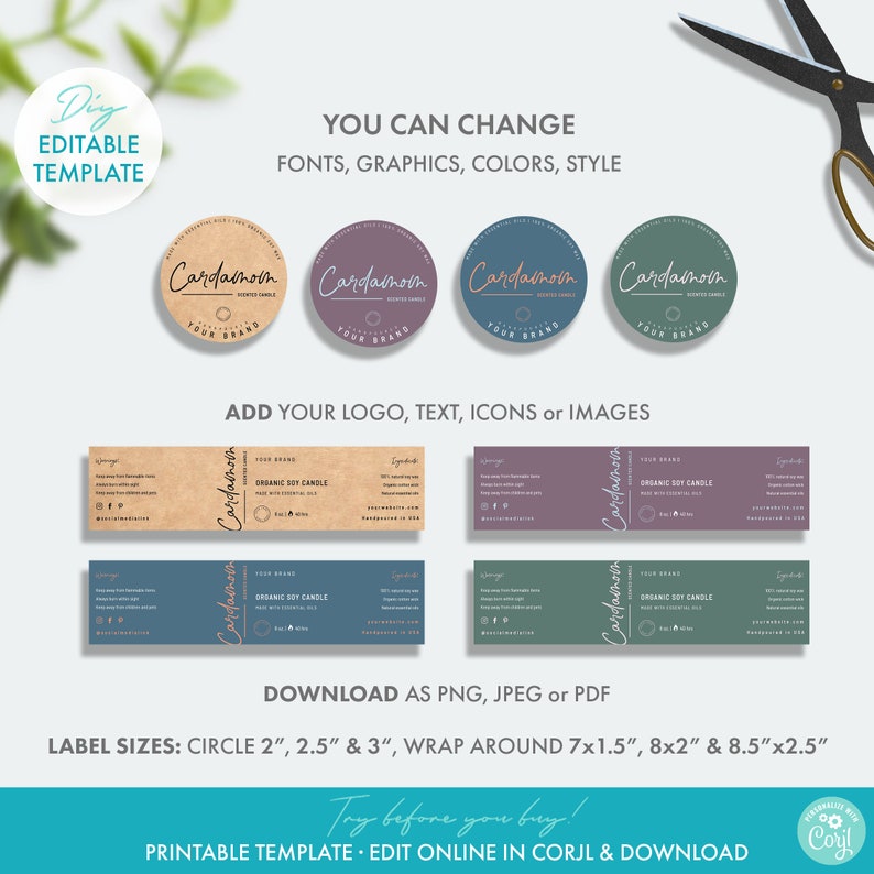 Elegant Printable Candle Tin Label Template 6 Sizes Etsy