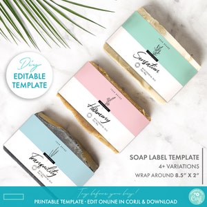 DIY Elegant Floral Bar Soap Label Template, Printable Modern Soap Packaging, Editable Soap Wrap Around Label, Handmade Soap Label Design