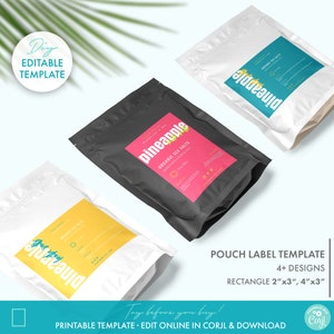 Neon DIY Bath Salts Pouch Label Template (2 Sizes), Editable Doypack Sticker Design, Printable Cosmetic Pouch Label, Body Product Packaging
