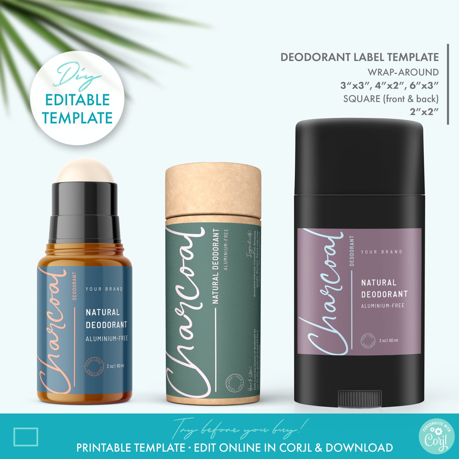 DIY Elegant Deodorant Tube Label Template 4 Sizes Etsy