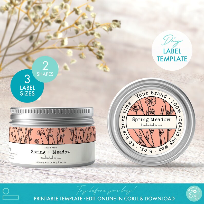 Editable Wrap Around & Circle Candle Label Template Etsy