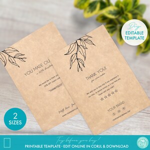 Editable Business Thank You Card Template - DIY Printable Order Insert Postcard Template Download - Custom Logo Thank You Note Card Design