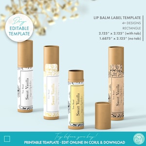 DIY Botanical Lip Balm Label Template, Editable Floral Chapstick Label Design, DIY Kraft Lip Gloss Sticker, Printable Lipstick Packaging