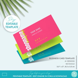 Neon Editable Business Card Template, Printable Colorful Modern Business Card Design, DIY Candy Feminine Beauty Shop Business Card Template