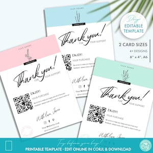 DIY Floral Business Thank You Card Template w/ QR-code Review Request (2 Sizes), Editable Modern Printable Thank You For Your Order Card