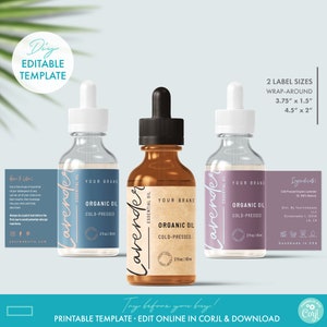 DIY Dropper Bottle Label Template (1 oz, 2 oz, 4 oz), Editable Essential Oil Label Template, Cosmetic Label Design, Custom Product Packaging