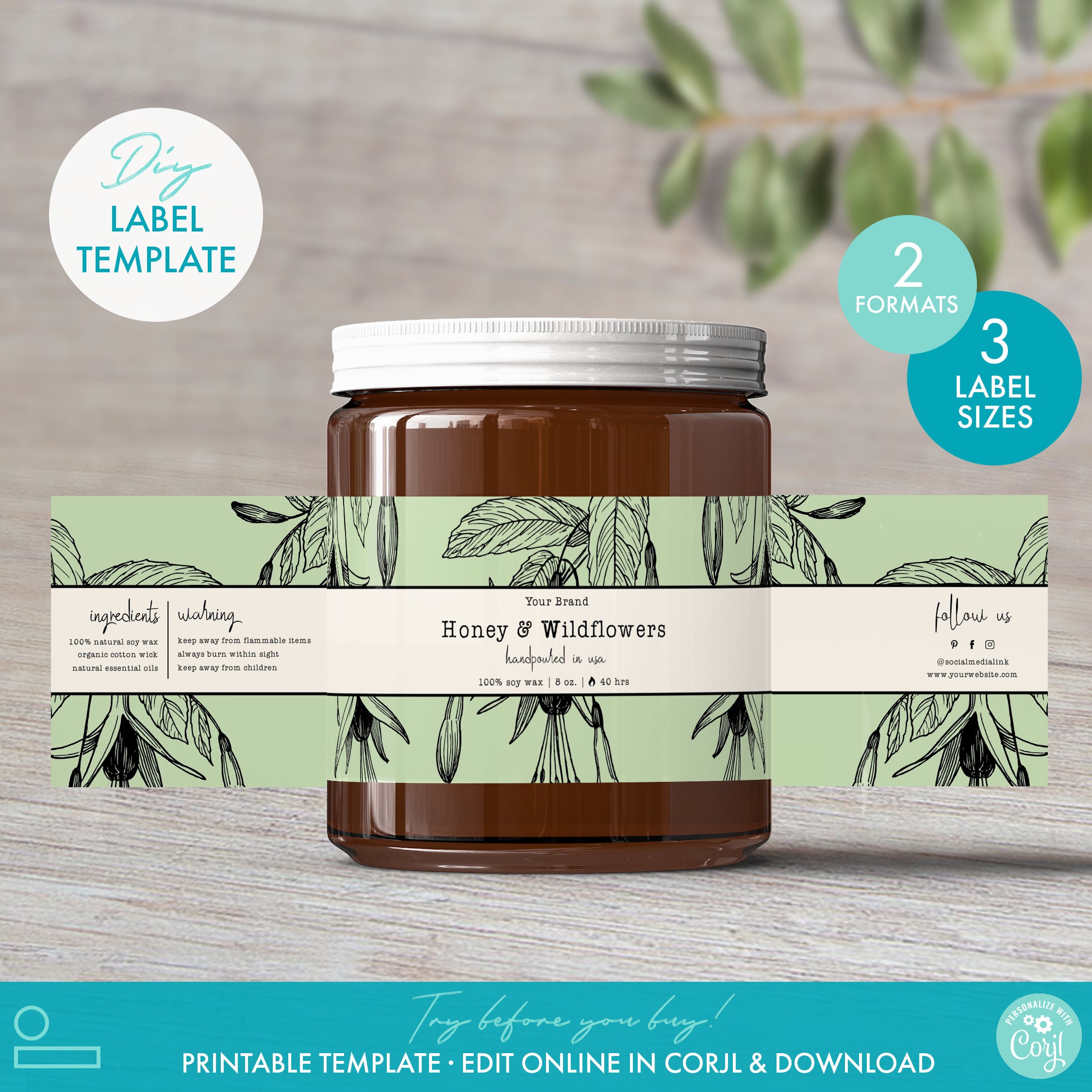 Printable Wrap Around & Circle Candle Label Template 3 Etsy