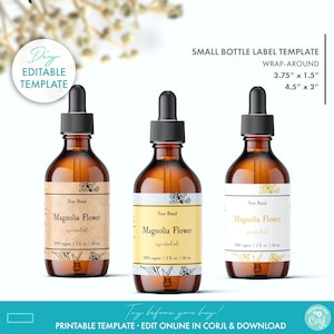 Editable Botanical Dropper Bottle Label Template (2 Sizes), DIY Floral Essential Oil Label Design, Printable Cosmetic Small Bottle Label