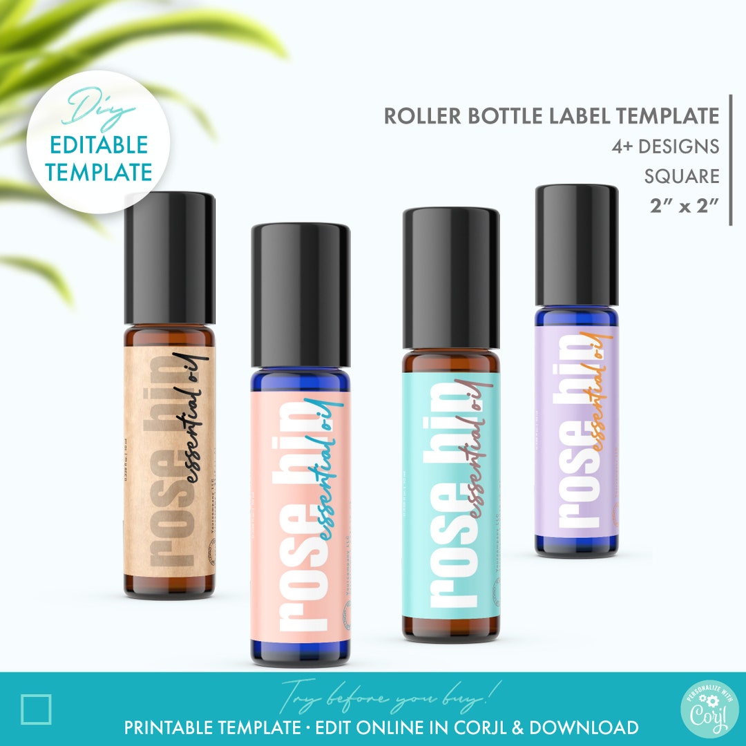 DIY Pastel Roller Bottle Label Template (4+ Designs), Editable ...