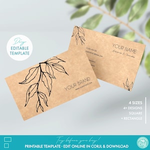 Editable Floral Business Card Template - Printable Kraft Rustic Business Card, DIY Sustainable Business Cards, Custom Business Card Design