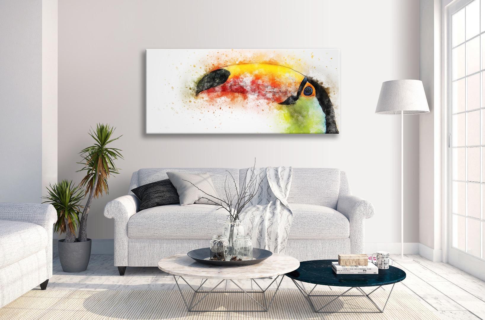 Toucan Abstract Watercolour Canvas Panorama Wall Art Picture Home Decor Prints