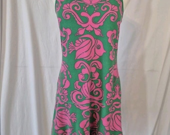 Vintage Lilly Pulitzer Damen Grün Rosa Floral Frottee Kleid US 8