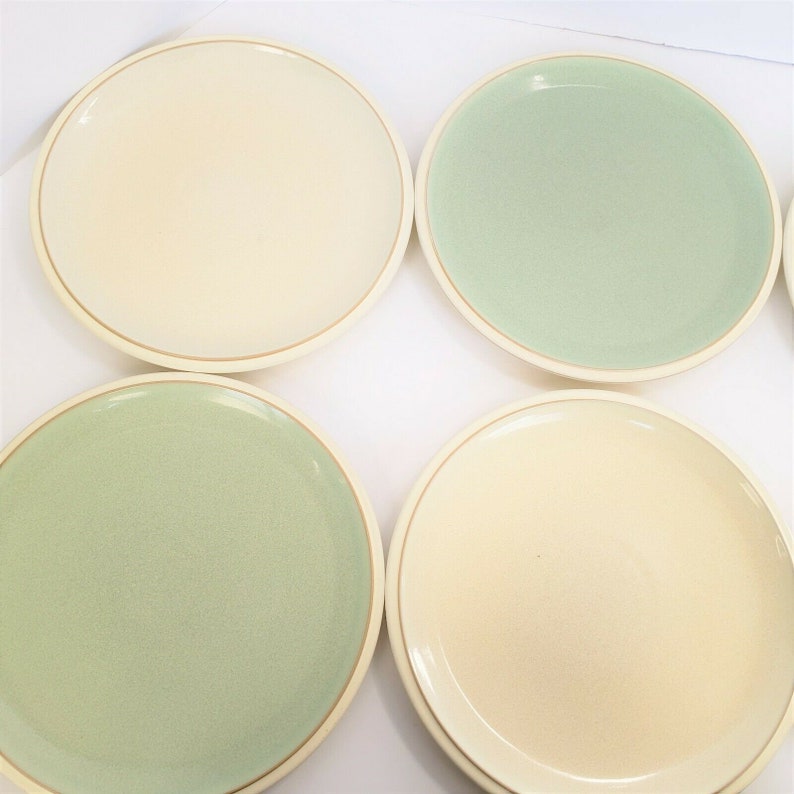 Vintage Denby Handcrafted Green & Cream Dinner Plates Set of 6 Etsy