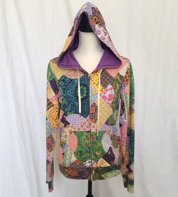 Vintage Y2K Lucky Brand Colorful Patchwork Graphic Hooded Jacket