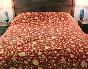 Pottery Barn Collette Vanessa Palampore Red Linen Blend Queen Full Duvet Sham