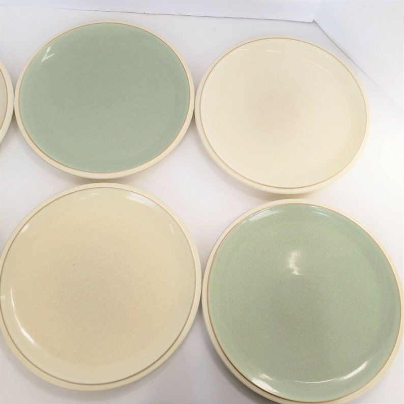 Vintage Denby Handcrafted Green & Beige Dinner Plates Set of 6 Etsy