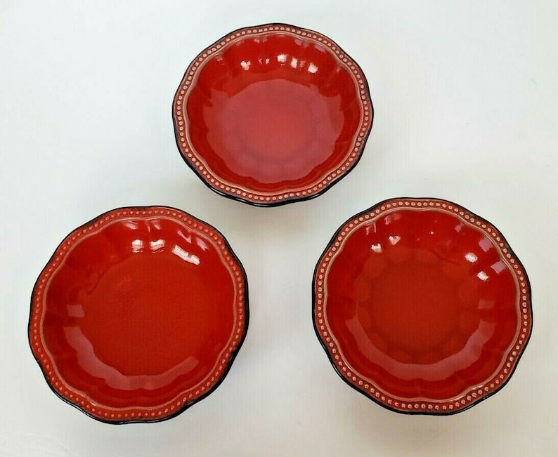 Roscher Hobnail Collection Stoneware Red Scalloped Dinner Ware Set Of 14
