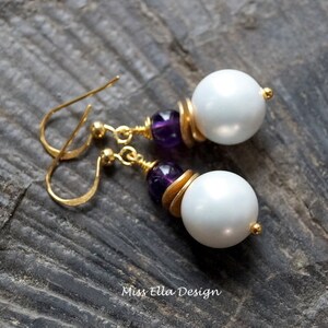 Pearl Earrings Amethyst 925 silver gold plated image 1