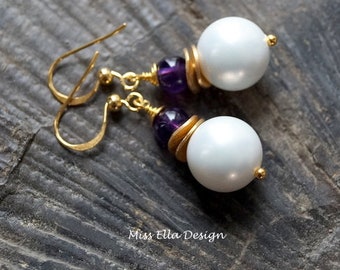 Pearl Earrings Amethyst 925 silver gold plated