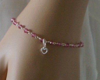 Bracelet Tourmaline Pink Heart 925 silver Turmalinarmband