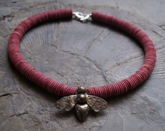 Rhodonite Necklace with Bee 925 Silver