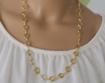 Chain Limonenquarz 64 cm 925 silver gold plated