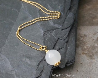 925 silver gold plated necklace 60 cm with snow quartz pendant ball necklace