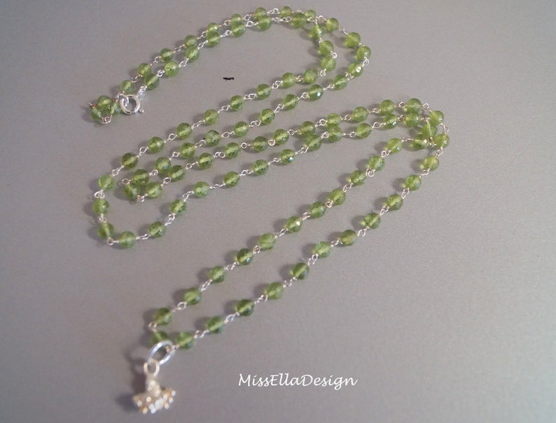 Kette 95 cm lang Peridot 925 Silber mit Anhänger Silberpuschel Peridotkette Bild 1